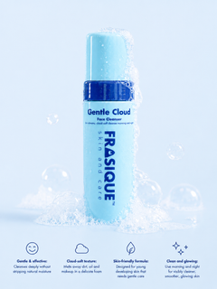 Frasique Gentle Cloud Face Cleanser bottle on a light blue background